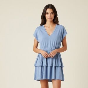 Zara Ruffle jersey V Neck‎ Blue Dress